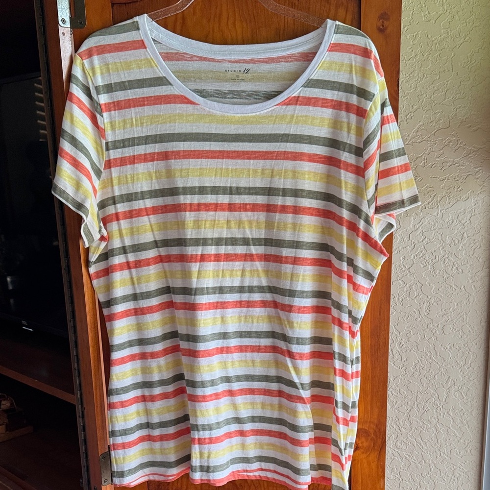 Studio Multicolor Striped Short Sleeve Tee